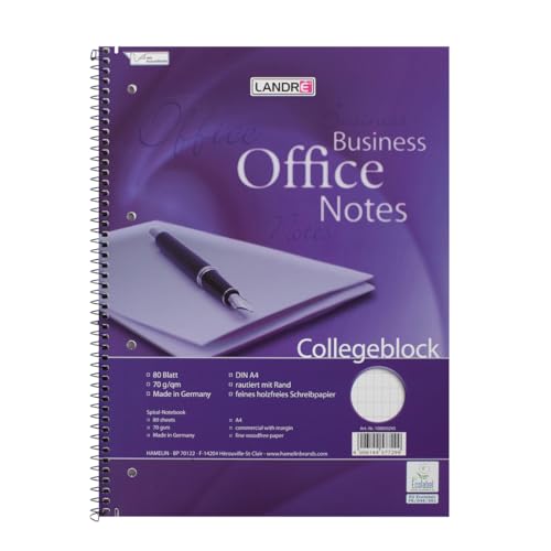 Landre Office 100050245 Notebook A4 80 Pages Quadrille-Ruled with Margin, 70 g/m² Pack of 10 Spiral-Bound Notepad "Office" - Image 2
