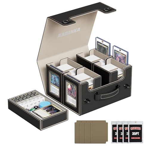 Image of Kabinka Commander Deck Box for MTG with Handle, Multi Deck Case with Large Dice Tray Fits 400+ Double-Sleeved Cards, 5 IN 1 TCG Card Storage Box with Commander Display, 35PT Card Holders (Black Gold)