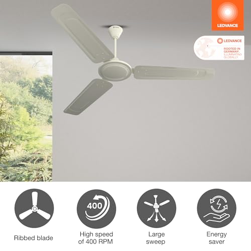 Image of LEDVANCE Windy Ceiling Fan 1200mm | 400 RPM Speed | Low Power Consumption | Higher Air Delivery | BEE Star Rated | Heavy Motor | Suitable for Room, Schools & Offices | 2 Year Warranty - Ivory