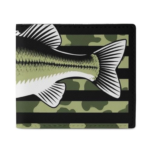 Mens Slim Thin Wallet, Credit Card Holder Bag Bass Fishing Hunting Camo Camouflage American Flag-4 Card Organizer Case Small Coin Purse