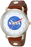 Accutime NASA Analog Quartz Astronaut White Face Wrist Watch with Brown Leather Strap, Cool Inexpensive Gift & Party Favor for Toddlers, Boys, Girls, Adults (Model: NAS5001AZ)