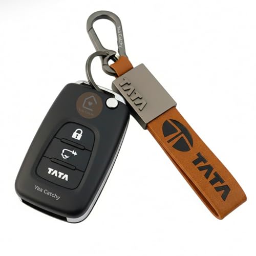 Image of Premium Leather Keychain Metal Hook Compatible with Durable Faux Leather Brown Strap with Heavy-Duty Alloy Clip Stylish Bike & Car Key Holder
