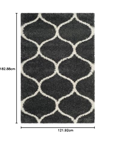 Image of Shaggy Floor Carpets for Living Room, Elegant Bed Side Runner Carpet, Sofa Area Pooja Room Carpet, (4x6 Feet, Grey Ivory)