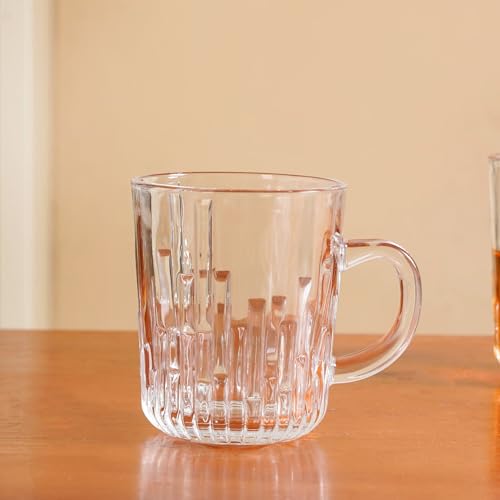 Image of Nestasia Set of 6 Transparent Glass Tea Cups (230ml Each) - Stripped Textured Durable & Chip-Resistant Coffee Mugs | Perfect for Coffee, Tea, Hot & Cold Beverages