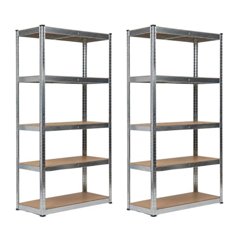 THINIA HOME - Estantería Modular Almacenaje (Pack 2), Acero y MDF Antihumedad, Hogar, Trastero, Garaje, 5 Baldas Ajustables, Carga Máxima 875Kg, 90x40x180cm (Largo x Ancho x Alto)