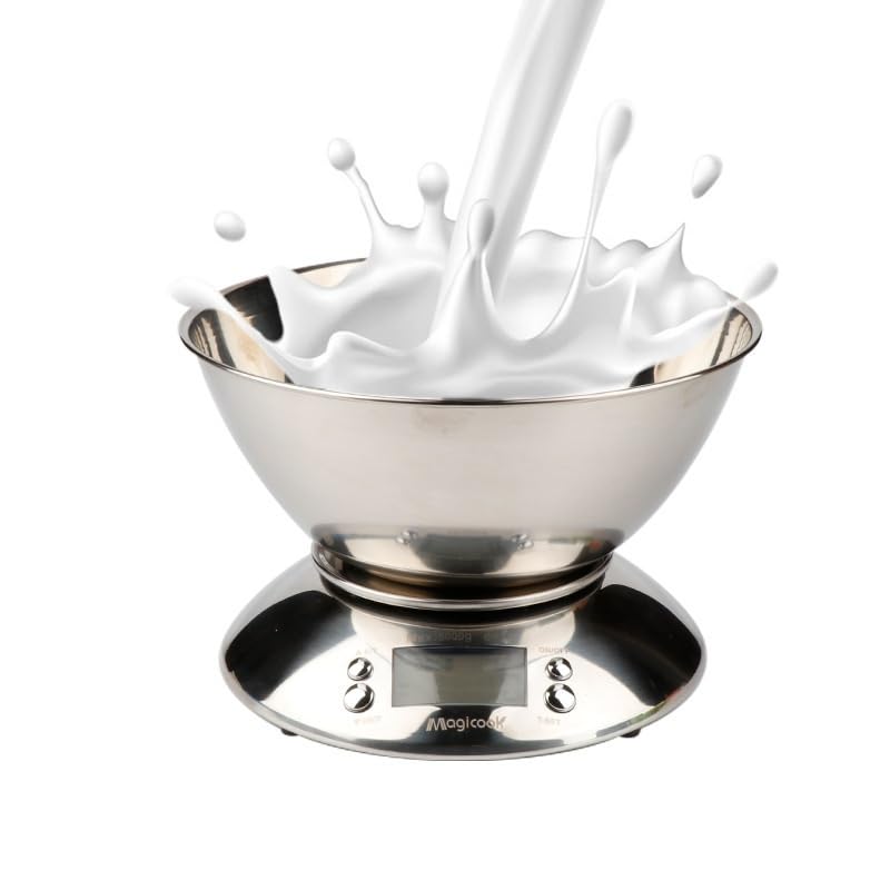 Báscula de cocina de acero inoxidable de 1g a 5kg, báscula for hornear de alta precisión con tazón, báscula de cocina con temporizador inteligente for uso doméstico