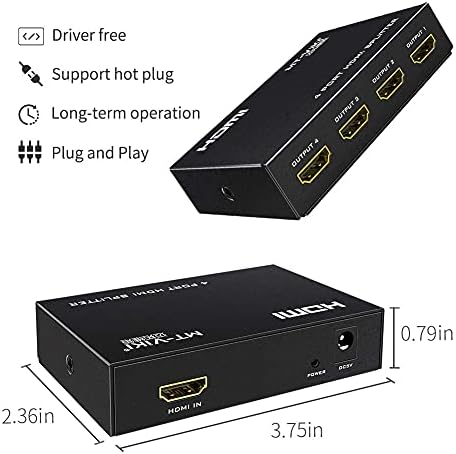4K HDMI Splitter 1 in 4 out, 1 to 4 HDMI Splitter MT-VIKI 4 Way Distributor HDMI Splitter 1x4 For 4 Monitor HDTV CCTV 3D Supports EDID HDCP