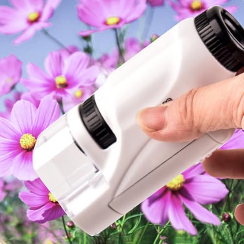 Microscopio óptico ligero HD para niños, tamaño compacto con aumento de 60x/120x e iluminación LED (blanco)