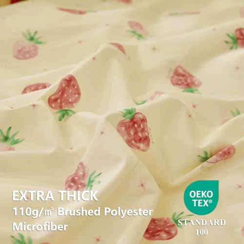 Image of Strawberry Duvet Cover Set Full Size Kawaii Strawberry Printed on Cream White Bedding Set with 2 Pillowcases 3Pcs Kids Cute Fruit Reversible Microfiber Comforter Cover for Girls Women
