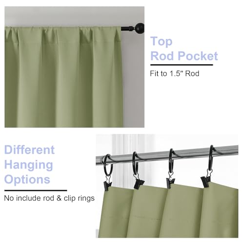 Simplebrand Ava Sage Green Blackout Curtains for Bedroom 84 Inch Length 2 Panels Set, Solid Thermal Insulated Privacy Living Room Window Treatment Curtains Blackout Drapes, W50 x L84 Inch, Sage Green