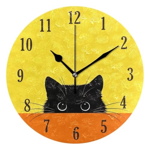 Reloj de pared redondo silencioso con diseño de gato miniatura 1
