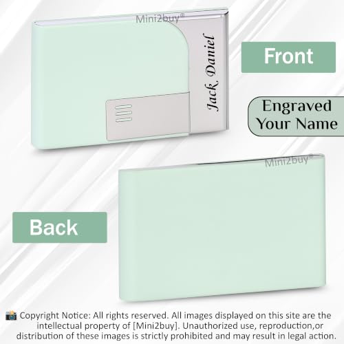 Image of Mini2buy Customized Name Engraved Card Holder for Credit, Debit, ATM, and Business Visiting Cards from Premium Stainless Steel Size Ideal for Personal use or Corporate Gifting (Green-Customized)