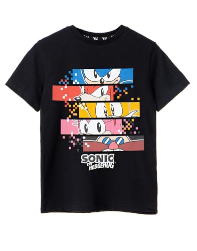 Sonic The Hedgehog Black Boys T-Shirt | Pixels Character Print Design | Authentic Sonic Merchandise for Gaming Enthusiasts