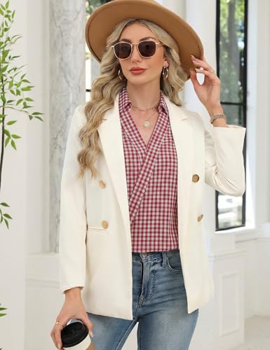 Image of LOMON 3 /4 Length Sleeve Womens Tops Dressy V Neck Collared Shirts Trendy Business Casual Work Blouses Vacation Outfits 2026