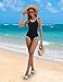Edelqual One Piece Swimsuit Women Tummy Control Athletic Modest Full Coverage Bathing Swim Suits Color Block Swimwear Vacation Outfits Summer Fashion Clothes (Black Solid,2XL)