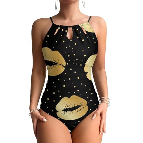 Maillot de bain une pièce femme gainant effet ventre plat Lèvres Dorées