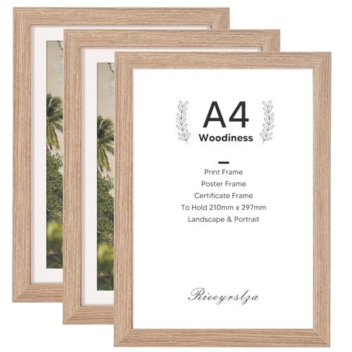 Rieeryslza Juego de 3 Marcos de Fotos A4 Marco de MDF Madera con Plástico Acrílico Inastillable Portafotos Minimalistas Clásicos para Decoración del Hogar(Roble)