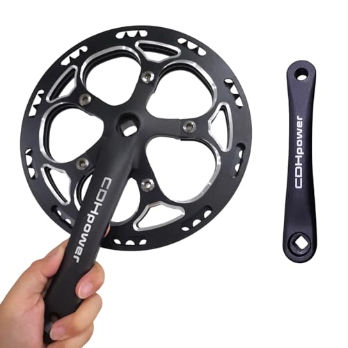 AUTES 52T Single Speed Bike Crankset 170mm/110mm BCD Alum Single Chainring Guard Square Hole Crank Arm Set for City Bike/Electric Bike/Road Bikes/MTB/Folding Bicycle