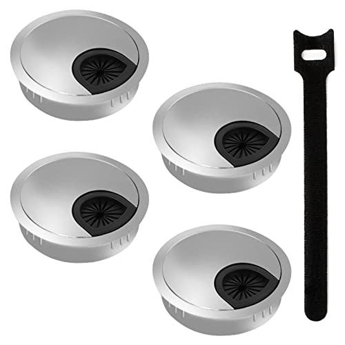 Fumanduo 4PCS Passe Câbles Bureau Rond Encastrable avec 10 Attache de Câble, Couvercle Passe Câble Diamètre 60 mm , Cache Cable Bureau pour Table de Bureau Cover