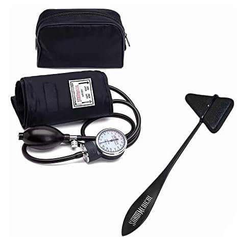 Santamedical Adult Deluxe Aneroid Sphygmomanometer - Professional Blood Pressure Monitor with Adult Black Cuff and Carrying case (Light Black) & Santamedical Taylor Percussion Hammer Cover