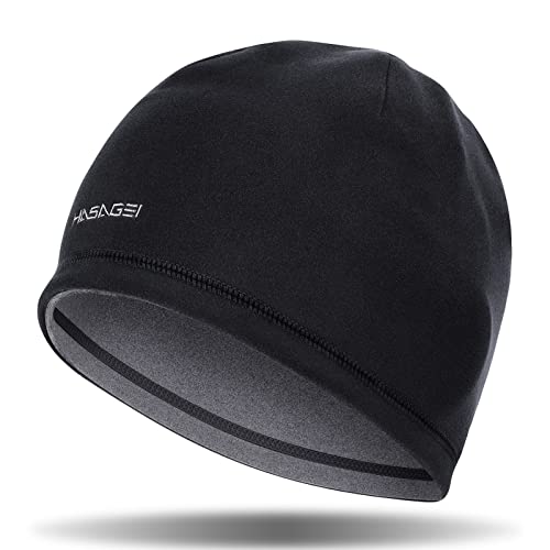 HASAGEI Bonnet d’hiver, pour hommes et femmes, respirant, fonctionnel, en polaire, thermique, pour les courses, le sport, l'extérieur, Noir , Taille Unique Cover