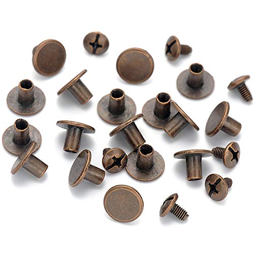 100 Sets Round Flat Head Chicago Screws Buttons Metal Studs Rivets Screwback Spots Metal Nail Rivet Studs For Leather Crafting 5/16 Inch (Antique Copper) #TOP2