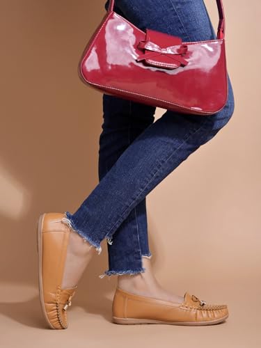 Image of Shoetopia Women's Stylish Casual Loafers | Comfortable Slip-On Flat Shoes with Bow Design & Soft Sole for Daily Footwear