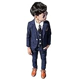 [RongFa] スーツ 男の子 5点セット フォーマルスーツ 小学生 セットアップ ジャケット シャツ パンツ ネクタイ ベスト チェック柄 紳士服 タキシードキッズ 七五三 入学式 誕生日 入園式(NAVY, 120)
