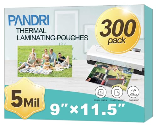 Laminating Sheets, PANDRI 300 Pack Thermal Laminator Pouches Holds 8.5 x 11 Inch, 5 Mil Clear Laminator Paper 9 x 11.5 Inch, Letter Size