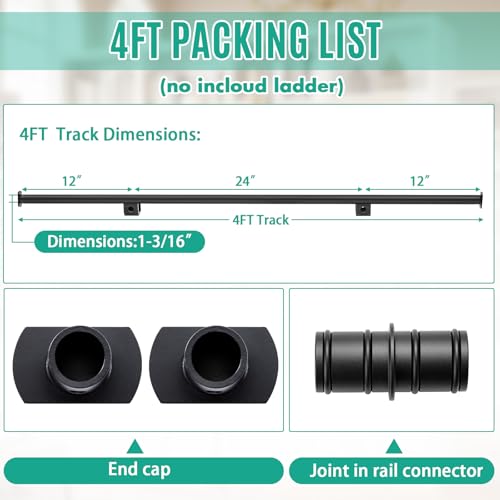 Image of Zonon 4 ft Metal Extension Track for Hook Rolling Kit System for Rolling Library Step Ladder No Rollers, No Ladder