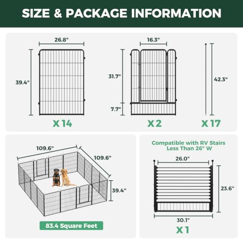 Image of FXW Rollick Dog Playpen with RV Step Grid for RV Camping, 40 inch H, 16 Panels