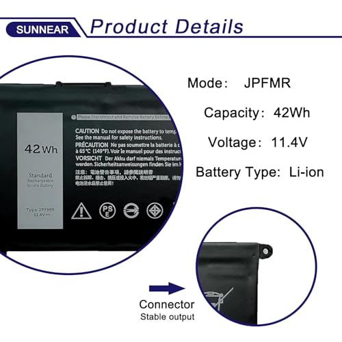 Image of 42Wh JPFMR Laptop Battery Replacement for Dell Chromebook 3100 3400 3100(2-in-1) 5488 5493 5593 P90F Series Notebook 0JPFMR 16DPH 65N6H 7T0D3 07GDY 7MT0R DN33X RDNP5 11.4V 3500mAh 3-Cell