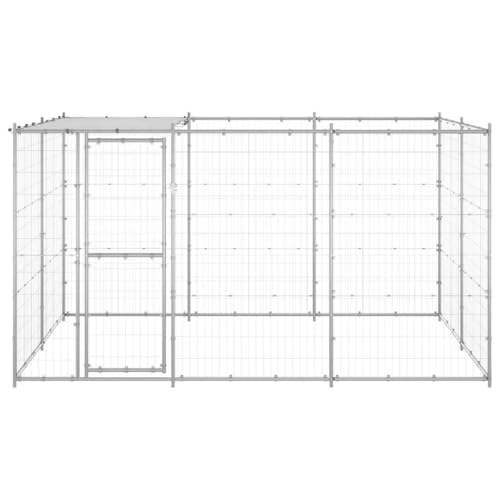 vidaXL Outdoor Hundezwinger mit Überdachung Verzinkter Stahl 7,26m² Hundekäfig