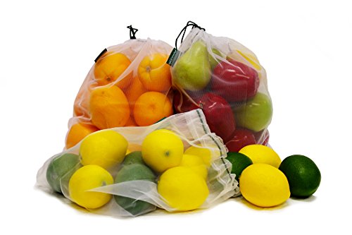 Image of Earthwise Reusable Mesh Produce Bags - Washable Set of 9 Premium Bags, TRANSPARENT Lightweight, Strong SEE-THROUGH Mesh for shopping, transporting and storing fruits and veggies.
