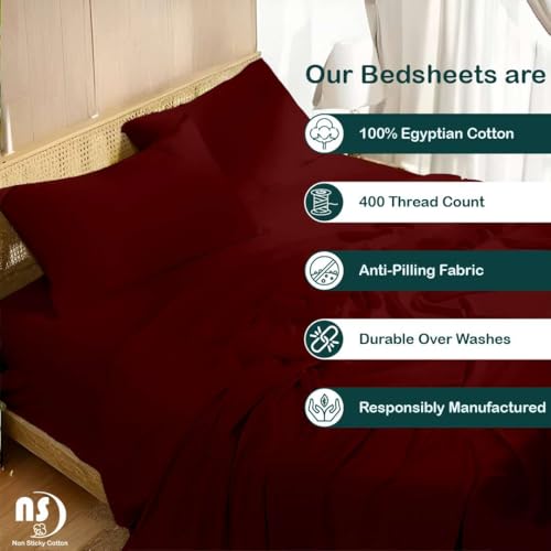 Image of NON Sticky cotton Premium 4 Piece Egyptian Cotton Fitted RV Short Queen 60 inch x 75 inch Sheet Set, Hotel Quality Bedding, Camper Sheets, 12 inch Deep Pocket, Burgundy Solid