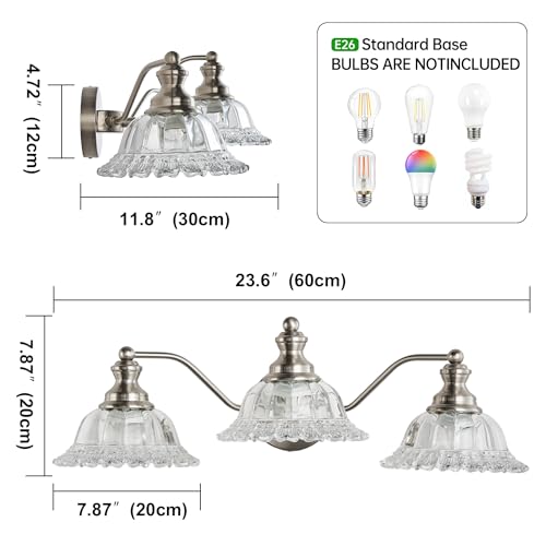 Image of XIEDUN Brushed Nickel Bathroom Vanity Light Fixture 3 Light Vanity Lights for Bathroom Vanity Light Fixtures