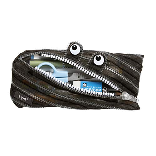Image of ZIPIT Monster Pencil Case for Boys, Holds Up to 30 Pens, Machine Washable, Made of One Long Zipper! (Black Mesh)