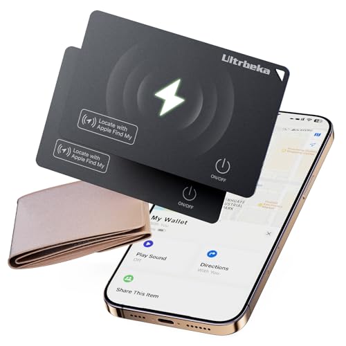Ultrbeka Wallet Tracker Slim Card 0.094in Bluetooth Tracker for Passport, Wallet, Work with Apple Find My APP, Wireless Charging, Card Locator- iOS Only [Apple MFi Certified] - 2pcs in 1 Box