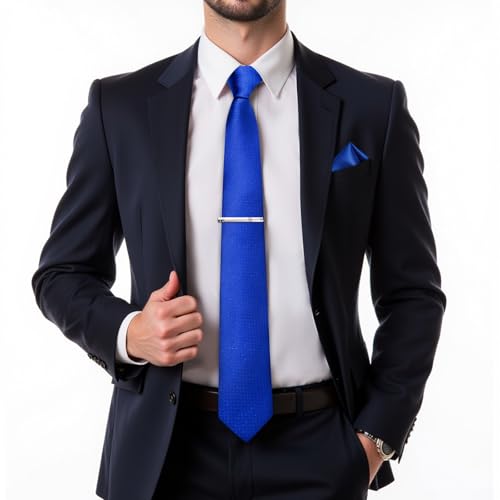 Image of DiBanGu Mens Silk Necktie Solid Color Tie and Pocket Square Cufflink Tie Clip Set Woven Plain Ties for Men Wedding Party