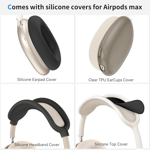 Image of Hard Case for AirPods Max 2 Supports Sleep Mode, Travel Carrying Headphone Case with AirPods Max 2 /1 Clear Ear Cups Cover /Silicone Earpad Case /Headband Cover, Protective Portable Storage Bag, Black