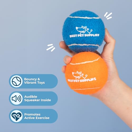 Image of Best Pet Supplies Interactive Squeaky Dog Chew Toy, Ideal Dog Toys for Chewers, Small, Medium & Large Dogs, and Fetch Lovers - Tennis (Assorted Color), Large (Pack of 4)