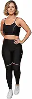 Conjunto Esportivo Feminino Slim, Top e Legging Preta com Detalhes em Linha, Roupa de Academia para Treino e Fitness