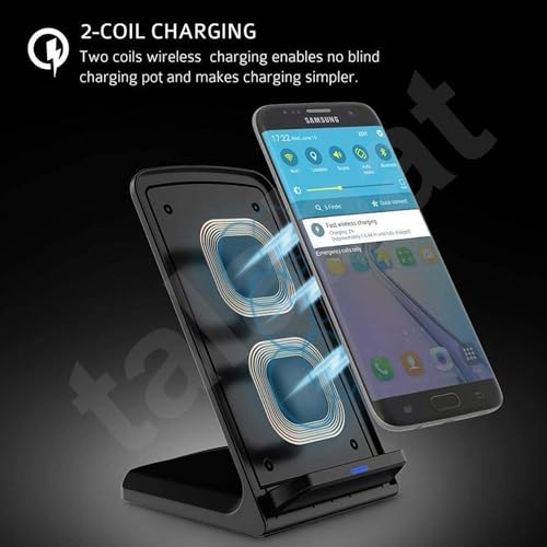 Image of Talabat (Pack of 2) Single Wireless Charger Stand Compatible with i-Phone Series14 /13 /12,Galaxy S23 /S22 /S21 /S20 /Note20 Series & Other Qi Devices (Black)
