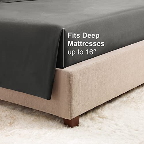 Empyrean Split King Sheets Set - 110 Gsm 7 Piece Bed Sheets For Split King Size Bed, Double Brushed Split King Size Sheets, Hotel Luxury Sheets, Soft Bedding Sheets & Pillowcases - Charcoal Gray #TOP4