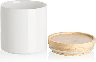 Sweejar Kitchen Canisters Ceramic Food Storage Jar, Stackable Containers with Airtight Seal Wooden Lid for Serving Coffee Bean, Flour, Tea, Spice and More - 39 Fl Oz (White)
