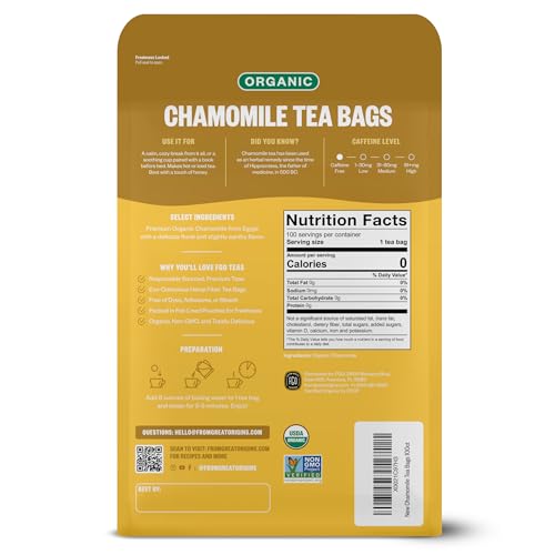 Image of FGO Organic Chamomile Tea, 100 Count, Eco-Conscious Tea Bags, Resealable Bag, Packaging May Vary (Pack of 1)