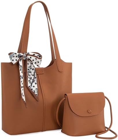 Montana West 2Pcs Handbag for Women Tote Bag and Crossbody Purse Set Slouchy Shoulder bag with Skinny Scarf