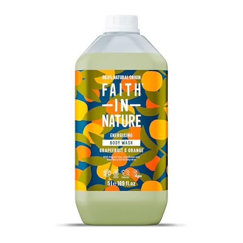 Faith In Nature Natural Grapefruit & Orange Body Wash, Energising, Vegan & Cruelty Free, No SLS or Parabens, 5L Refill Pack Faith In Nature Natural Grapefruit & Orange Body Wash, Energising, Vegan & Cruelty Free, No SLS or Parabens, 5L Refill Pack