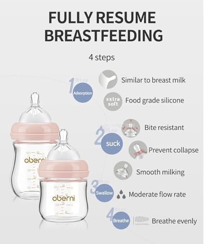 Oberni Glass Baby Bottles,Anti Colic Breastfeeding Bottle With Natural Response Nipple Size S,Wide Neck Slow Flow Baby Bottle For Baby,Newborn,Preemie 0-3 0-6 Month,Bpa Free thumb #6