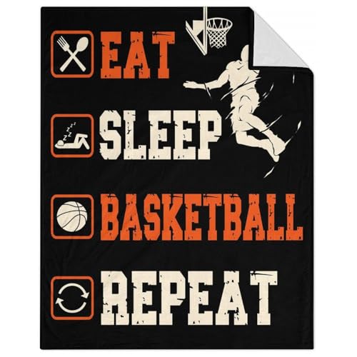 Mercuryelf Basketball Throw Blanket - Soft, Fuzzy & Warm - 40x50 Inches Flannel Blankets for Travel, Office - Black Sports Funny Throws Gift for Boys, Girls